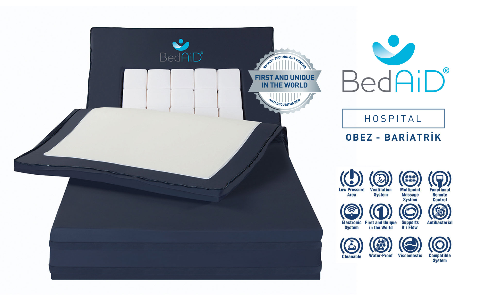 BedAiD Hospital 01 Logolu ING Obez Hasta Yatağı, Havalı